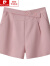 皮尔卡丹（pierre cardin）粉色冰丝西装短裤女夏季薄款小个子设计感高腰显瘦宽松阔腿五分裤 粉色 S