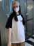 XIPR棉短袖T恤女2024年春季新款韩版宽松黑白撞色字母印花上衣i 白色-纯色 S