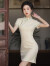 皮尔卡丹旗袍新款2024年新款改良小个子短款夏季显高蕾丝中式国风连衣裙 米白色 M