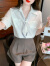 萧遇（XIAOYU）2024夏季新款简约丝带雪纺衬衫女韩版条纹短袖时尚小衫 条纹 S 85-98斤