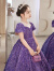 悸呓女童晚礼服公主裙花童婚纱十二岁紫色礼服时尚学生毕业季主持人朗 紫色 160cm