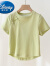 迪士尼（DISNEY）儿童短袖 女童新中式国风短T恤 中大童纯色 果绿色 100cm 适合90-100cm