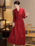 CNSUP高端品牌秋冬新款红色改良版旗袍复古中式感气质长款连衣裙女 酒红色 凤尾 S