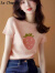 拉夏贝尔（La Chapelle）短袖T恤女装夏季2024新款圆领小个子粉色草莓印花宽松显瘦正肩T恤 粉色 S