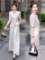 罗蒙新中式国风改良旗袍套装女2024年夏季新款轻奢高级感阔腿裤两件套 米白色 XL 推荐 110-125斤