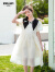 朱阿姨女童连衣裙夏季2024新款时髦套装洋气儿童公主裙童装女孩裙子夏装 米白色 150