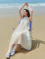 乐町度假风挂脖长裙24年夏季新款蓝色大裙摆A字裙简约飘逸连衣裙 白色（预售） XS
