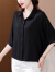 HKCP香港潮牌单排扣蝙蝠衫衬衣女夏季新款中年妈妈短袖宽松时尚衬衣 黑色 M