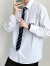 京句日系制服基础款白色衬衫男长袖原创刺绣西装内搭长袖衬衣 白色 S