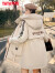 鸭鸭（YAYA）羽绒服女中长款2024年冬季新款时尚拼接工装可拆卸帽保暖外套XB 米白色 160/84A(M)