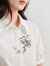 茵曼（INMAN）【商场同款】纯棉猫咪图案衬衫2024夏季女装新款短袖显瘦上衣 白色 XL