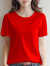 浪莎（LangSha）2024款夏季黑白红色女式t恤短袖百搭款半袖女士上衣宽松圆领 芒果黄 M码/85-95斤
