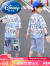 迪士尼（Disney）男童夏装套装2023新款韩版卡通恐龙T恤牛仔短裤中大童网红二件套 蓝色 150cm