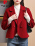 皮尔卡丹（pierre cardin）冬装2024年新款双面羊绒大衣女短款修身赫本风小个子毛呢外套 红色 S 85-110斤