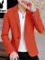 花花公子夏季小西装男士韩版七分袖上衣修身帅气英伦西服纯色中袖外套薄款 红色805长袖西服 3XL