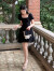 皮尔卡丹（pierre cardin）夏季新款桔梗法式连衣裙小个子设计感露腰后背蝴蝶结仙女裙子 黑色 S