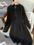 西婵悦轻奢装女春季新款显瘦圆领色洋气系带减龄连衣裙 黑色 4XL(建议165-180斤)