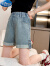 迪士尼外穿女童短裤薄款夏季2024新款中大童夏款五分裤时尚儿童牛仔中裤 蓝色 120cm