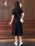 啄木鸟（TUCANO）夏季短袖连衣裙女中长裙子2024新款气质时尚收腰黑色旅游显瘦套装 黑色 L (建议100斤-115斤)