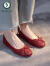 啄木鸟品牌断码小香风单鞋年春季新款女鞋百搭法式低跟浅口工作鞋芭蕾鞋 红色 35