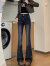 怡莉娜加绒高腰微喇牛仔裤女秋冬季新款时尚设计感显瘦加厚拖地喇叭裤 烟灰色长裤 XL