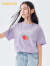 巴拉巴拉儿童短袖女童t恤2023款夏装中大童童装打底衫印花上衣 粉紫70029 160cm