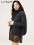 拉夏贝尔羽绒服女士2023新款冬季时尚短款立领纯色轻薄宽松保暖外套 黑色 XL