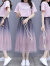 幻黛（HUANDAI）裙子套装2023女夏新款针织印花网纱星空百褶半身裙中长款仙女长裙 粉色套装 M