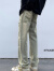POUM 牛仔裤男士夏季新款美式高街拼接阔腿裤宽松百搭直筒长裤子男 KSTNZD-N301黑色 XL