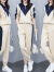 拉夏贝尔 卫衣套装女2022年春秋新款韩版休闲运动服洋气时尚宽松显瘦拼接 杏色 XL建议115-125斤