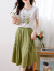 桂雪格夏季短袖连衣裙女装2024新款韩版显瘦t恤半身裙女中长款套装裙子 果绿色 L(105-115斤）