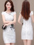 京霆醋酸改良版新中式旗袍原单连衣裙夏装年女修身复古印花小个子包臀 白色 XL 108-122斤