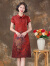 齐黛品牌夏季红色礼服日常装复古国风花罗香云纱旗袍女中长款连衣裙 红底牡丹 2XL/120-130斤