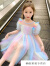 迪士尼（Disney）女童连衣裙 新款洋气儿童短袖公主夏季小女孩夏款七彩蓬蓬纱裙子 蓝色 100 建议90厘米穿