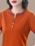 SORRYNAM棉短袖t恤女士夏季2024年圆领名族风显瘦百搭中年休闲上衣 橙红 M (建议100斤以下)