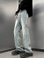 古莱登美式复古牛仔裤男春季设计感小众宽松直筒长裤欧美高街hiphop裤子 黑色 XL