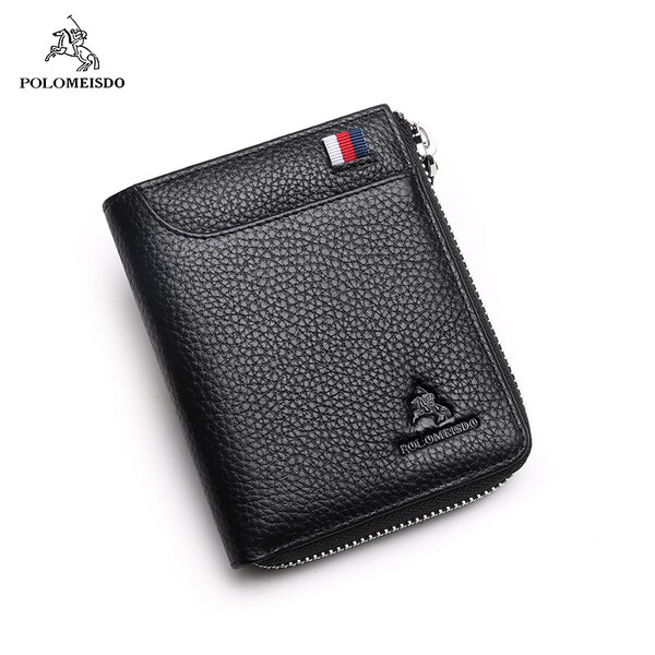 英国保罗(polomeisdo)钱包男短款真皮青年头层牛皮超薄钱夹迷你竖款