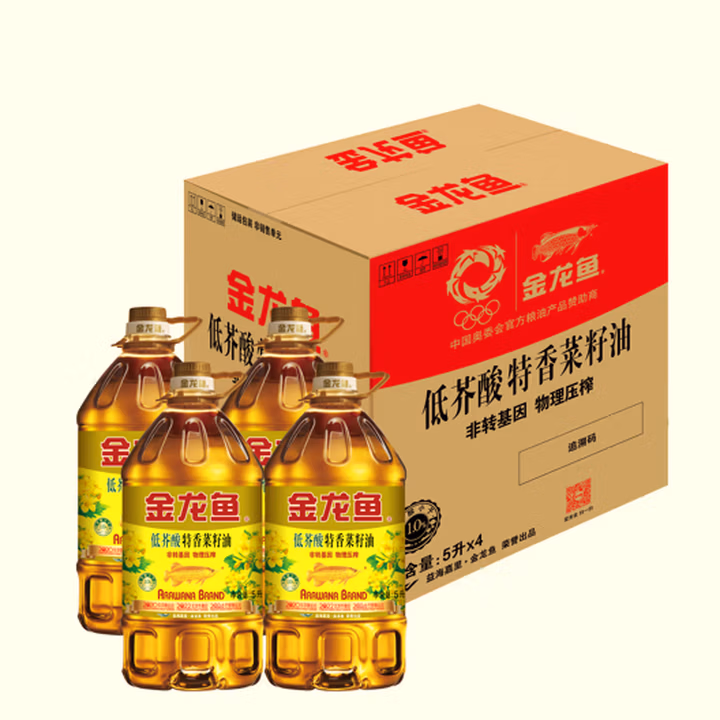 金龙鱼 食用油 低芥酸 非转基因压榨 特香菜籽油5L*4箱装
