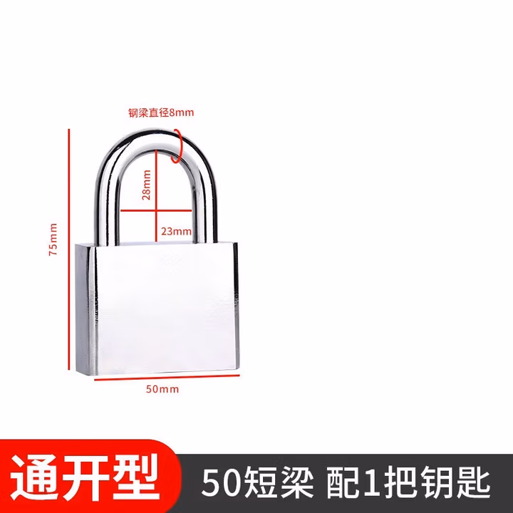 庆工挂锁通开锁通用锁具门锁不锈钢锁子宿舍柜子一把钥匙开多小号锁头 50mm短梁【