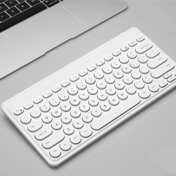 B.O.W航世 K-610 无线键盘圆形键帽键盘 笔记本电脑办公女生可爱小键盘 白色