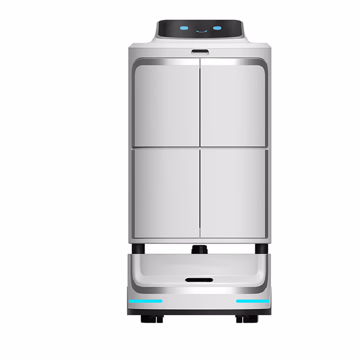 O.IJU无人酒店可上电梯迎宾接待写字楼宇配送物外卖自动服务大厅机器人智能问答带路前台大厅导航讲解 白色