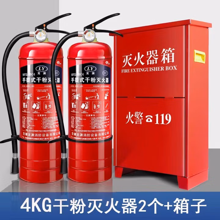 泰锐干粉灭火器店用商用酒店公司家用学校仓库用干粉出租房 4kg 干粉 灭火器+箱