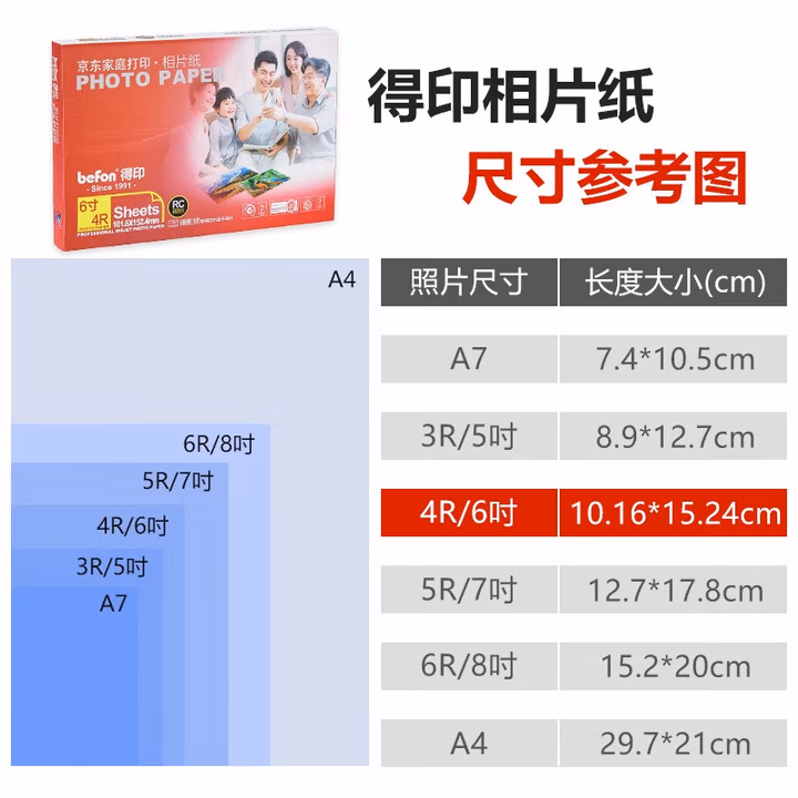 得印（befon）4R 绒面照片纸 RC防水速干 240g 喷墨打印机照片相纸 