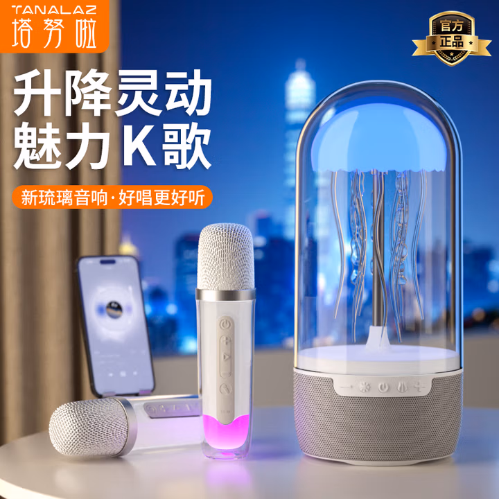 塔努啦（TANALAZ）K19琉璃K歌音响麦克风无线蓝牙全民唱k歌儿童家庭Ktv自带声卡音箱套装【双话筒】