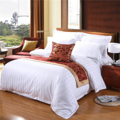 贵妮 全棉四件套  酒店纯棉缎条宾馆白色床品 白色40支 标准 被套200*230cm（四件套）