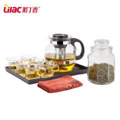 紫丁香玻璃套装耐热加厚家用茶具茶壶茶杯茶盘整套（十件套）WJ8150