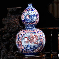 奋行  景德镇陶瓷器花瓶 陶瓷手绘仿古葫芦中式摆件客厅复古家居装饰