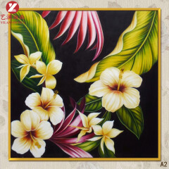 艺澜油画芭蕉叶热带植物三拼套手绘油画东南亚泰式客厅沙发背景墙壁画MJ01 A2 100*100cm