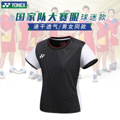 YONEX2024尤尼克斯羽毛球服大赛服球迷版比赛球衣yy男女款速干短袖t恤 女款 20711CR 黑色-球迷版 M
