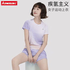 川崎（KAWASAKI）羽毛球服女款圆领速干T恤疾氢主义时尚运动休闲短袖比赛训练服秋 女款 K1C02-B2921 紫黄 M